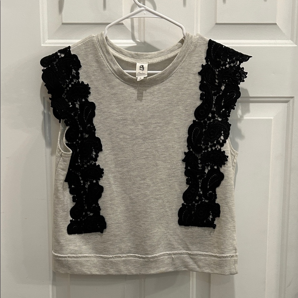 Stylish Gray Sweatshirt with Black Lace Accents